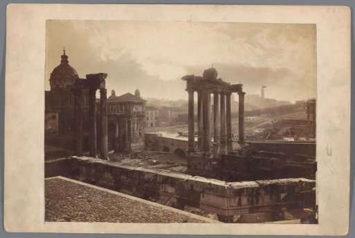 View of the Roman Forum with the Temple of Saturn in Rome, Italy