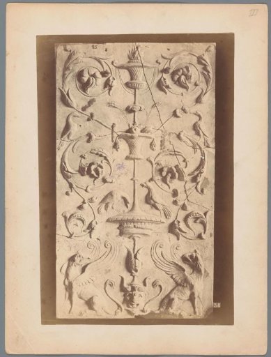 Relief with arabesques, birds, and two griffins
