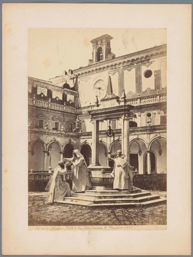 Water well in the charterhouse of San Martino in Naples, with drinking monks in the foreground