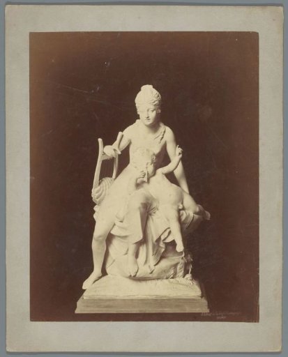 Statue of (presumably) Terpsichore with a lyre and a flute-playing child figure