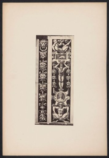 Two ornamental prints with a kneeling figure and a fish on a wall
