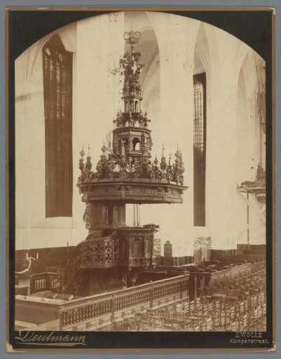 Interior of the Grote Kerk in Zwolle with a view of the pulpit