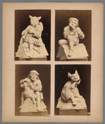 Overview of four flying buttress figures of St. John's Cathedral in 's-Hertogenbosch