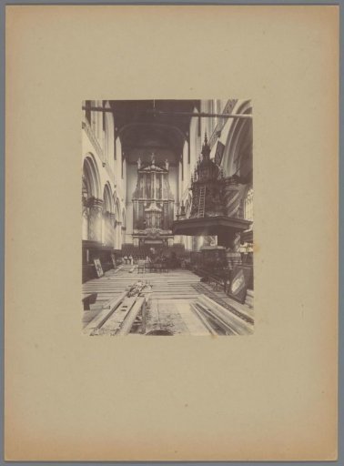 Interior of the New Church in Amsterdam with view of the pulpit and the main organ