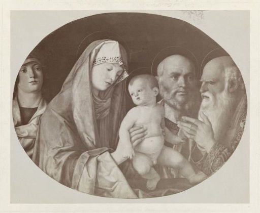 Photoreproduction of a painting depicting Christ, Mary, two kings and shepherd