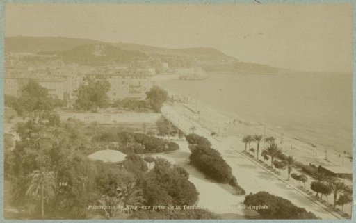 View of the Promenade des Anglais in Nice, seen from the Hôtel des Anglais