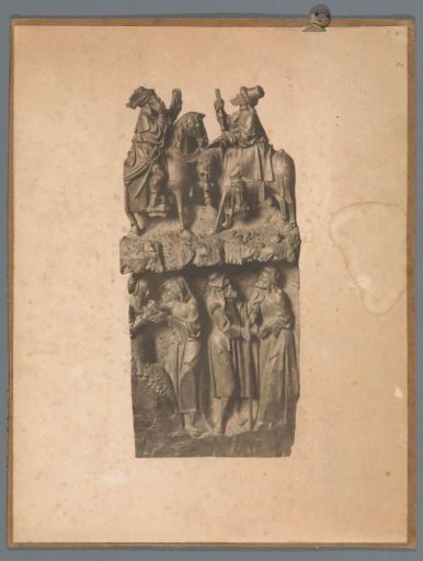 Relief with two men on horseback and two conversing men and women