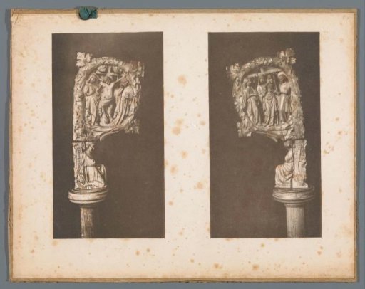 Two Views of a Part of a Crozier with Depictions of Mary with Child and Christ on the Cross
