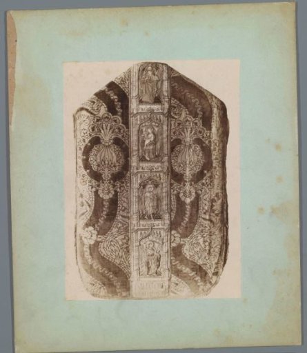 Chasuble decorated with four saints, including Christ with an open book and Mary with the Child
