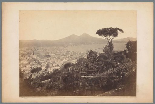 View of Naples with the Gulf of Naples to the right and the Vesuvius in the background