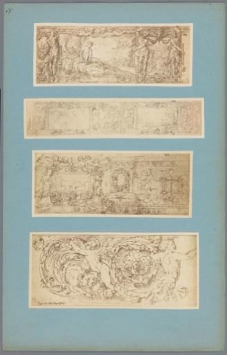 Four photographic reproductions of drawings of wall decorations
