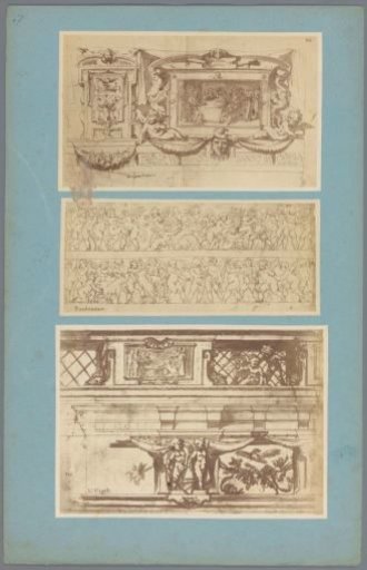 Three photographic reproductions of drawings, presumably of wall decorations