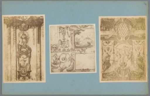Three photographic reproductions of presumably drawings of wall decorations