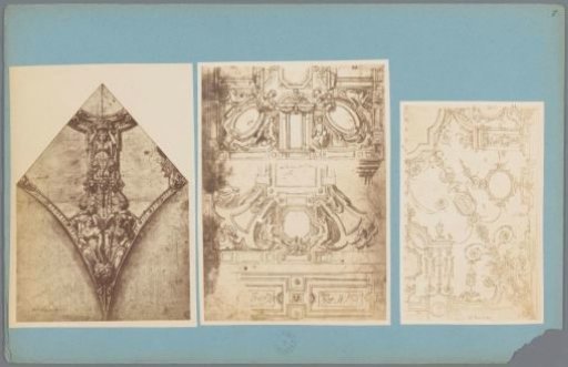 Three photographic reproductions of ornamental drawings, presumably wall decorations