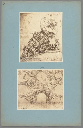 Two Photographic Reproductions of Drawings of Ceiling Decorations by Bernardino Poccetti