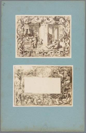 Two photographic reproductions of drawings of presumed frescoes