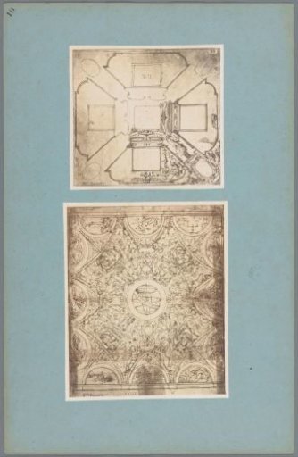 Three photographic reproductions of drawings of ceiling decorations by Bernardino Poccetti