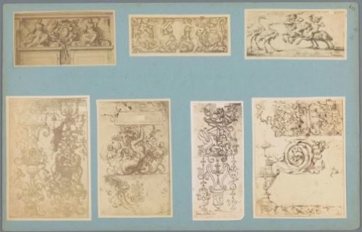 Seven photographic reproductions of drawings of ornaments