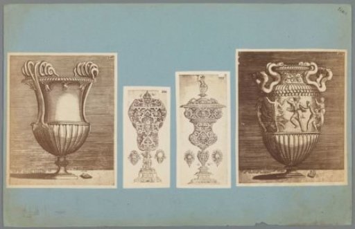 Four photographic reproductions of prints of vases