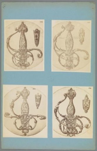 Four photographic reproductions of prints of sword hilts