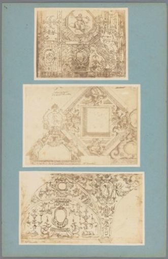 Three photographic reproductions of drawings of ceiling decorations by Bernardino Poccetti
