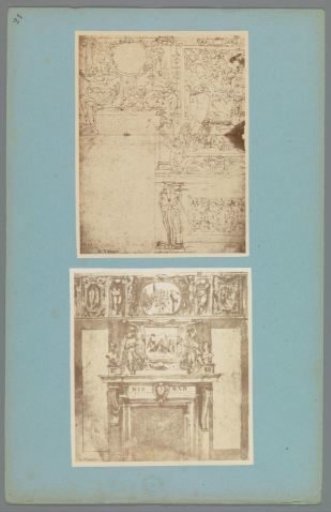 Two photographic reproductions of drawings of wall decoration