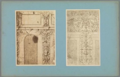 Two photographic reproductions of drawings of wall decorations