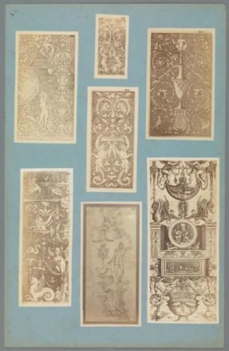 Seven Photographic Reproductions of Ornament Prints and an Ornament Drawing