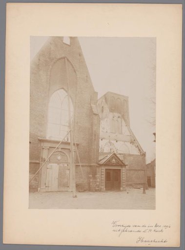 View of the burned-out Reformed Church in Haastrecht