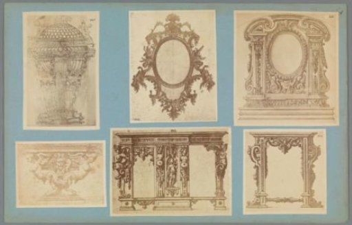 Six photographic reproductions of drawings of architectural elements
