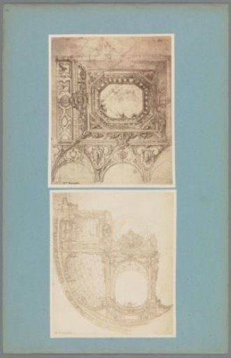 Two photographic reproductions of design drawings for ceilings