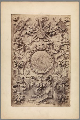 Relief with bunches of fruit and a coat of arms