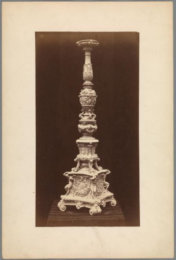 Candelabrum decorated with human figures, fantasy creatures and the letters GRA