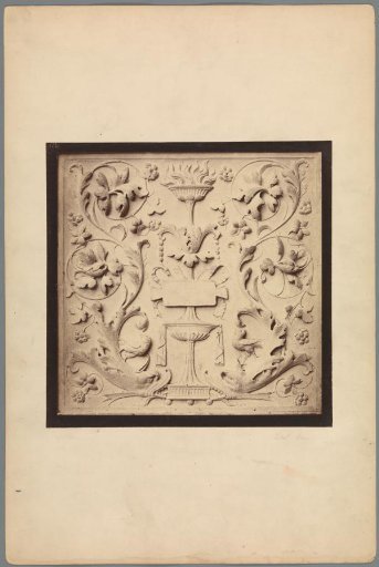 Relief with fantasy creatures, leaf motifs and a bowl with fire