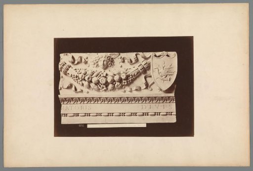 Relief with a garland, a coat of arms, and an angel, from the Carthusian monastery of Pavia
