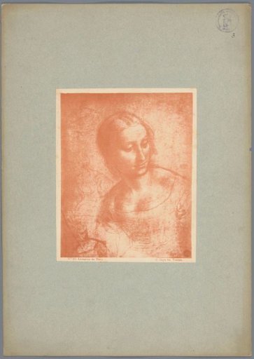 Photographic reproduction of a sketch by Leonardo da Vinci, depicting a woman's head