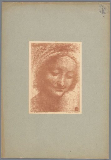 Photographic reproduction of a sketch by Leonardo da Vinci, depicting the head of Saint Anne