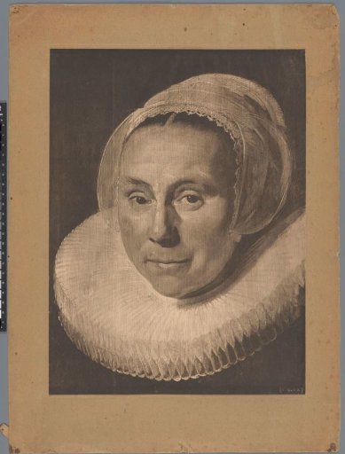 Photographic reproduction of a print depicting a portrait of a woman with a lace cap and a lace collar