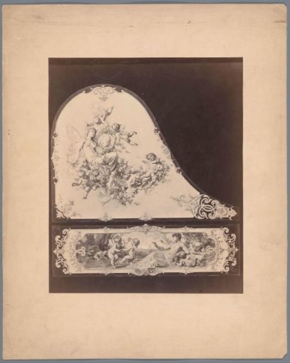 Photographic reproduction of painted panels depicting two half-nude women and putti