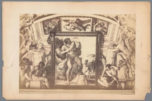 Photographic reproduction of a section of the frescoes in the Palazzo Farnese by Annibale Carracci, depicting Polyphemus attacking Acis and Galatea