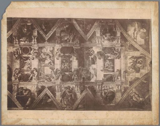Photographic reproduction of a section of the frescoes on the ceiling of the Sistine Chapel by Michelangelo