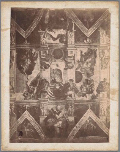 Photographic reproduction of the frescoes on the ceiling of the Sistine Chapel in Vatican City by Michelangelo, depicting the Creation