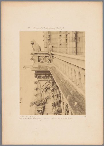 Balustrade on Notre-Dame in Paris, decorated with gargoyles and bird sculptures