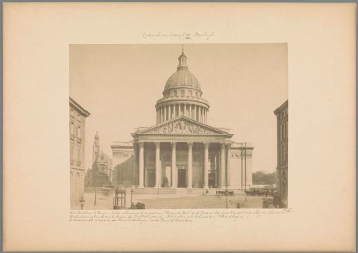 View of the Panthéon, Paris, with people and carriages in front