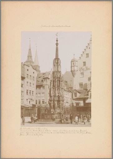 The Beautiful Fountain in Nuremberg with children in front of it