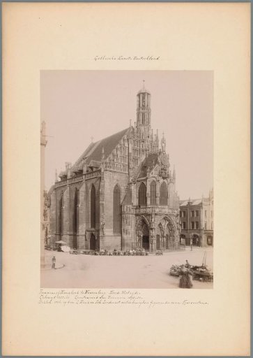 View of the Church of Our Lady in Nuremberg with street vendors in front
