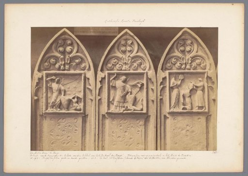 Three plaster casts of reliefs from the facade of Notre-Dame in Paris