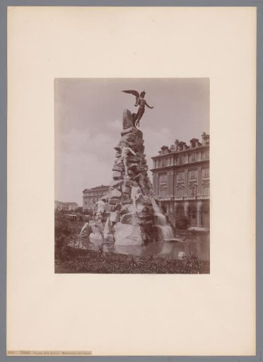 View of the Monumento del Frejus at the Piazza Statuto in Turin, Italy