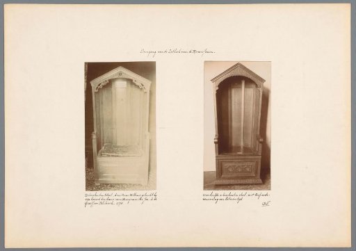 Overview of two oak chairs with canopies
