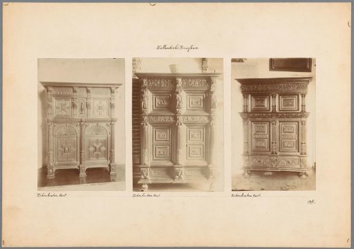 View of three oak cupboards